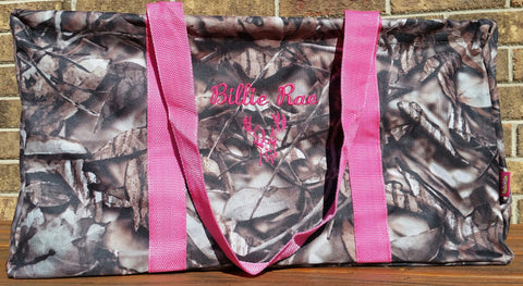 Camo/Camouflage Large Utility Tote/Tote Bag - Camo and Pink Handles - Personalized/Monogrammed