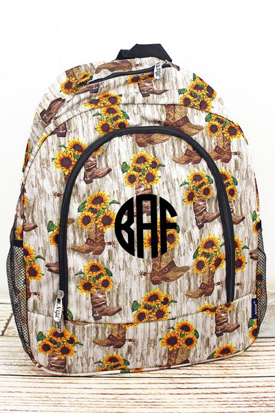 Sunflowers and Boots Backpack/Bookbag - Personalized/Monogrammed