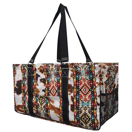 Tribal Cow Print Large Utility Tote/Tote Bag - Personalized/Monogrammed