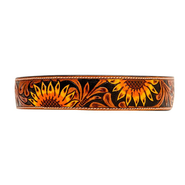 Leather Tooled Sunflower Dog Collar - Zoomper